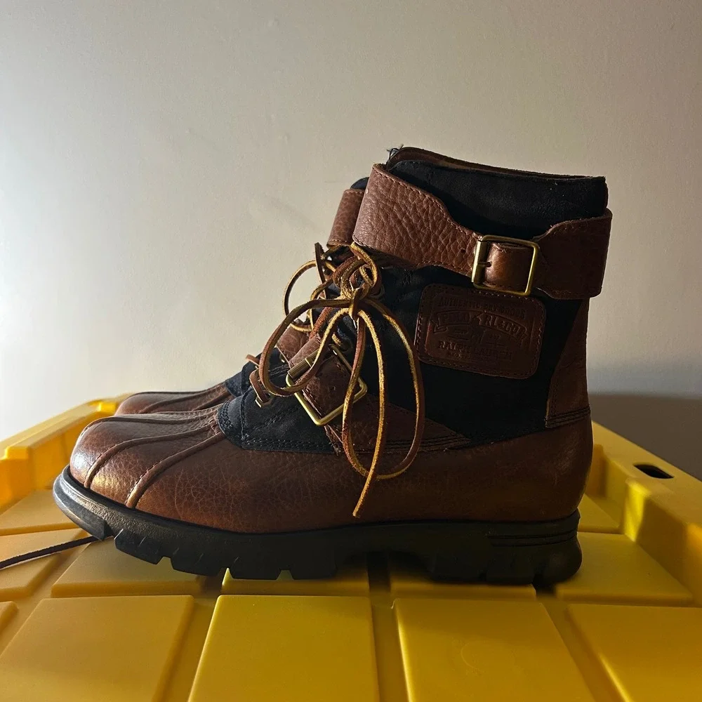 Polo Ralph Lauren Drax Duck Boots Men 8D Brown Leather Buckle Strap Outdoor Hike